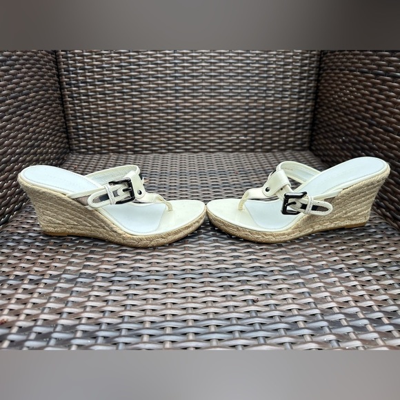 Burberry Cream and Tan Espadrille Wedge Sandals - 9 - Picture 8 of 9